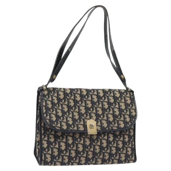 Christian Dior Trotter Canvas Shoulder Bag Navy Gold Auth BA2916 - Picture 1 of 16